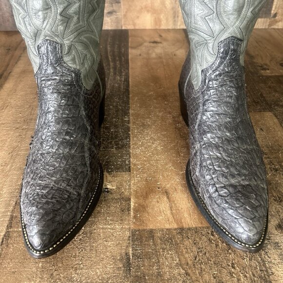 Dan Post Vintage Gray Sea Bass Western Cowboy Boots Mens 9.5 D - Picture 10 of 12
